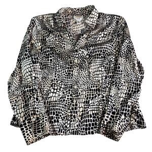Talbots Petites 16 Silk Blend Animal Print Button Front Blouse Black Ivory